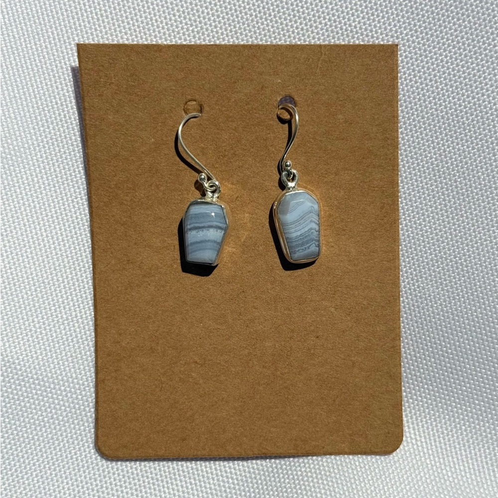 Blue Lace Agate Sterling Silver Earrings - New